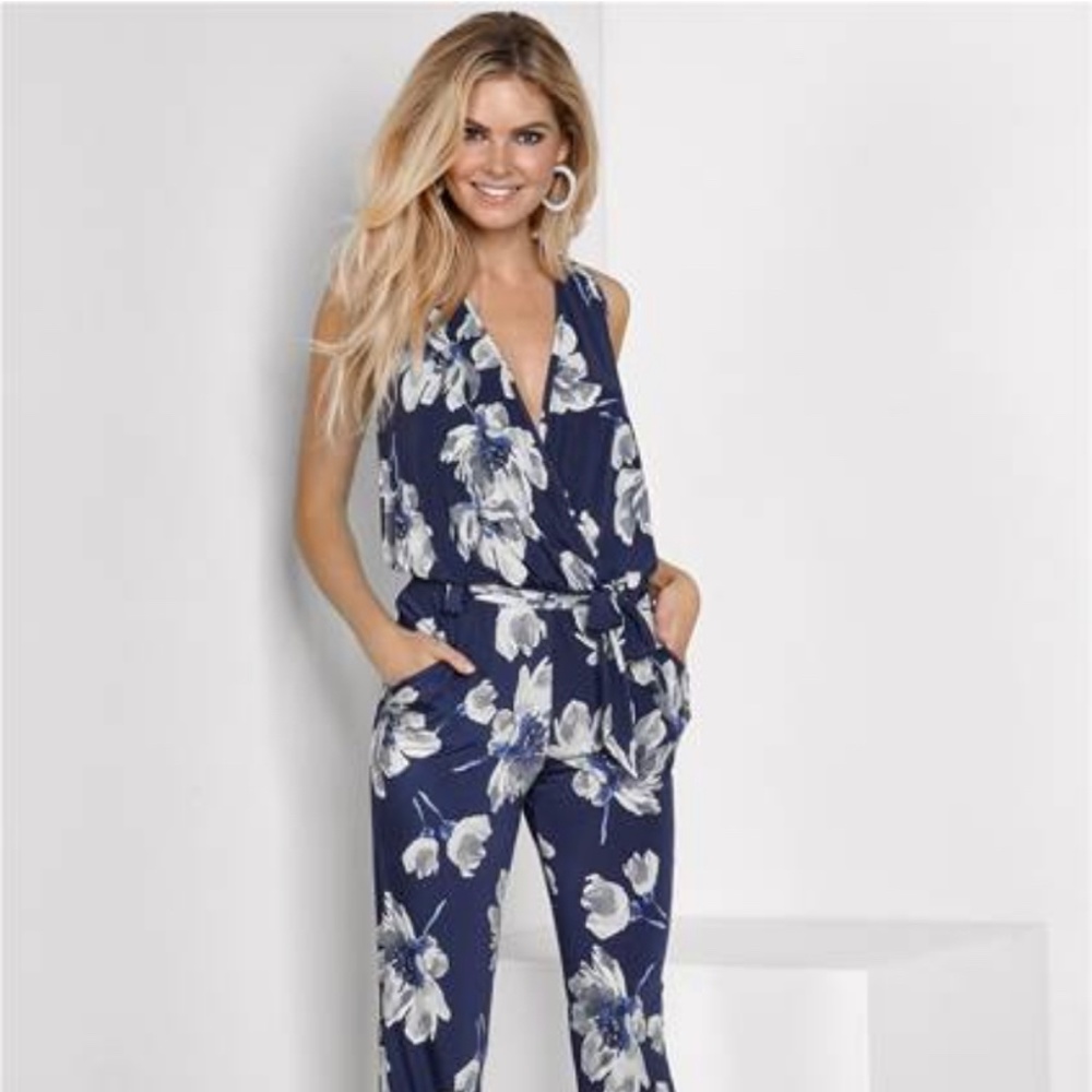 Venus Floral Blue Jumpsuit xs New!!